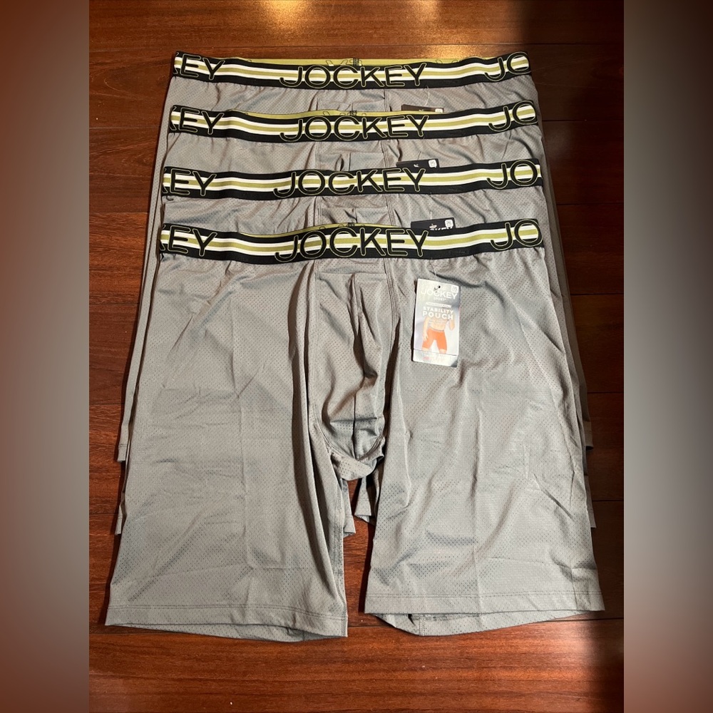4 Jockey Breathable Mesh Quad Short Brief XXL Gray 11” Inseam Stability Pouch